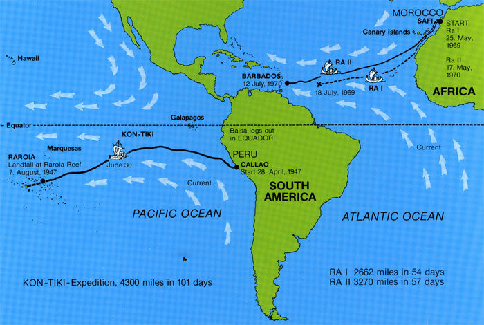 Маршрут експедицій «Ра» і «Кон-Тікі» Тура Хеєрдала